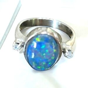 925 Silver Fire Opal diamond ring